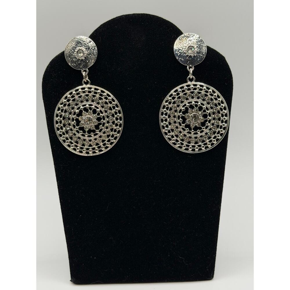 Vintage Silver‑Tone Filigree Earrings – Pierced